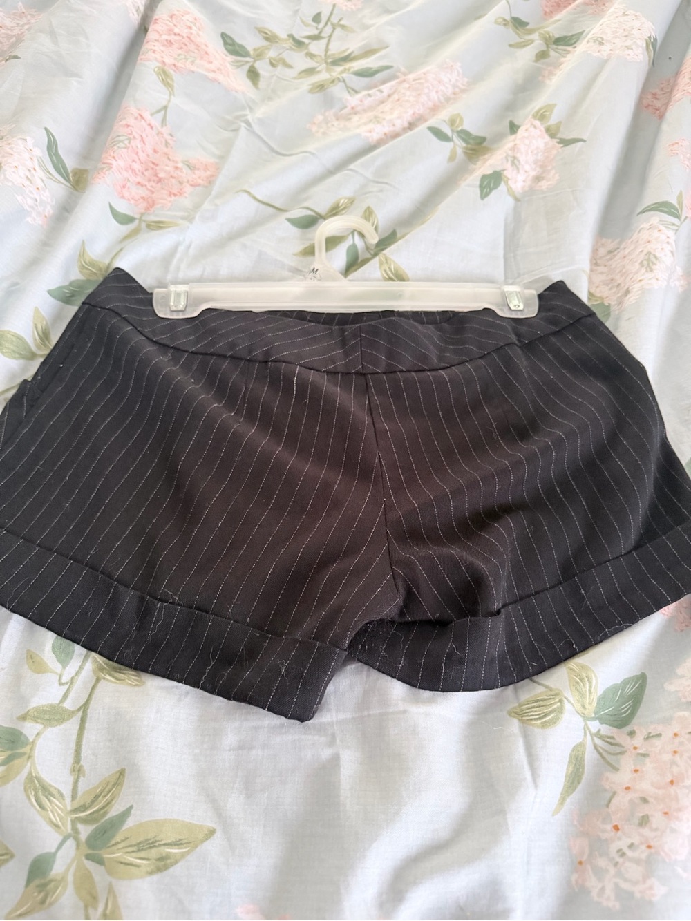 Y2K Black Pinstripe Button-Accent Shorts - Picture 2 of 3